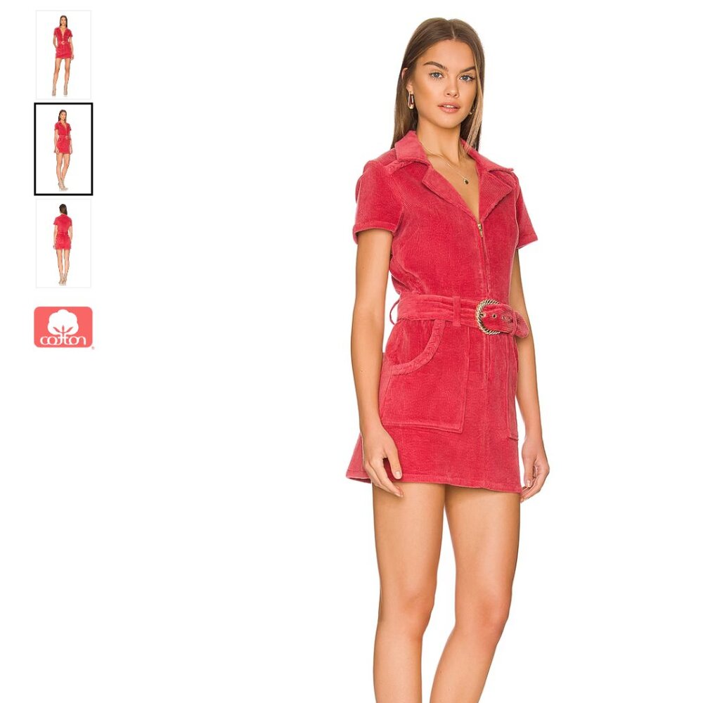 Show Me Your MuMu Outlaw Dress in Rose Corduroy w Western Belt Size S